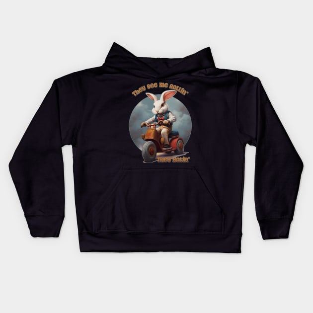 They See Me Rollin',  They Hatin' Funny Retro Bunny Kids Hoodie by DanielLiamGill